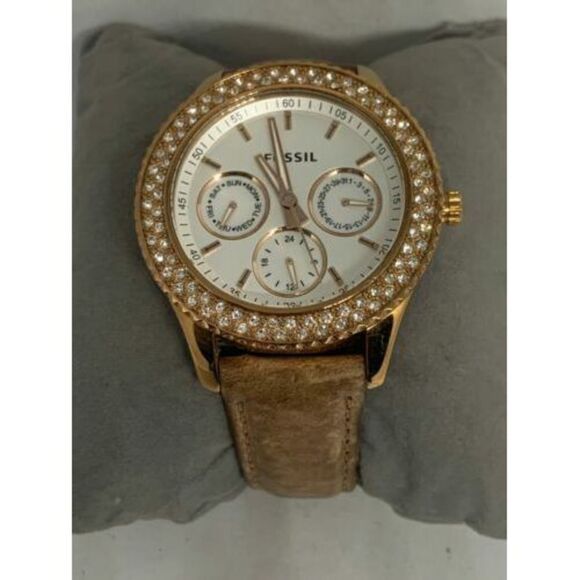 Fossil ES3104 Stella Women's Tan Leather Analog White Dial Quartz Watch Aa148 - Picture 2 of 9